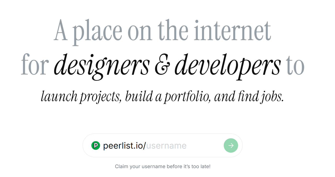 Join Peerlist, the platform for designers and developers. Build your portfolio, find job opportunities, & connect with industry experts. Claim your username now